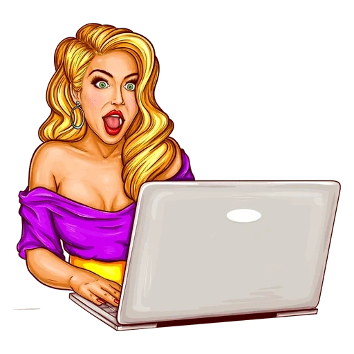 иллюстрация, девушка вектор, девушка ноутбуком, девушка за ноутбуком арт, поп арт девушка ноутбуком