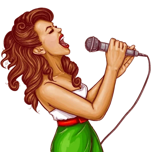 девушка микрофоном, наклейка отчаянный, поющая женщина вектор, девушка микрофоном мультяшная