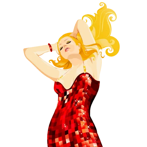 клипарт девушка, векторные иллюстрации, мультяшная девушка красном платье, мультяшная блондинка красном платье