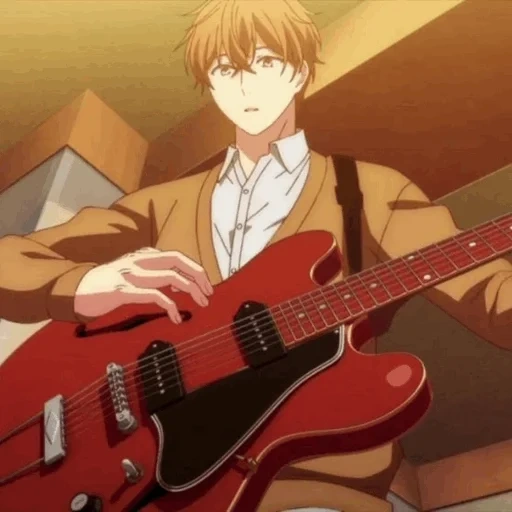 animation, guitar animation, cartoon characters, sato mafuyu uses guitar, sato went up the mountain to give it