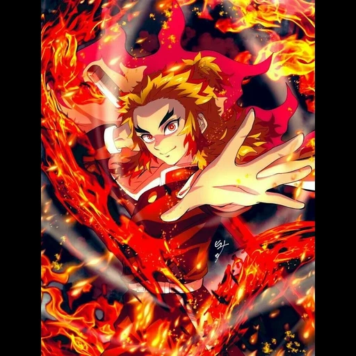 arte de anime, fogo de rengoku, personagens de anime, personagens de arte anime, demônios que descarregam lâmina 2ª temporada
