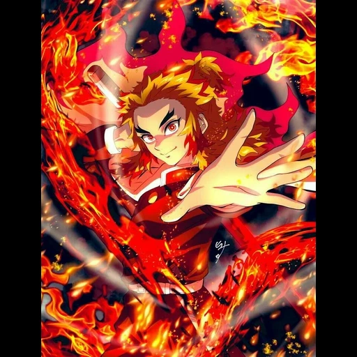 art anime, fire de rengoku, personnages d'anime, anime des personnages d'art, lame de déchargement de démons saison 2