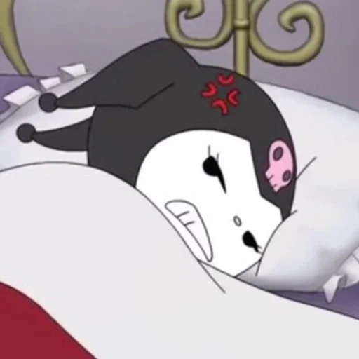 anime, kucing, kuromi, kuromi tidur, kuromi sanrio baku