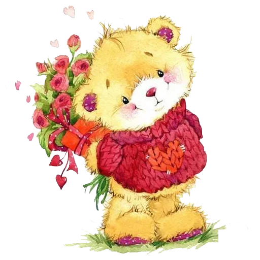 мишка цветами, с 8 марта любовь, медвежонок цветами, рисунок 8 марта мишкой, милые открытки 8 марта