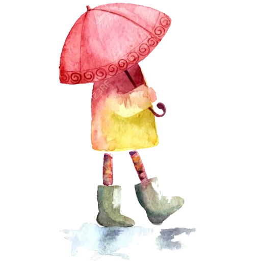 red umbrella, акварельные зонтики, девочка под зонтиком, акварельные иллюстрации, летний дождь рисунок акварелью