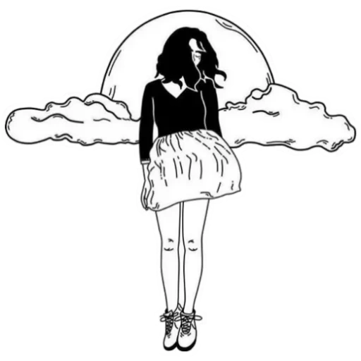 yegor letov, pola untuk anak perempuan, ilustrasi untuk anak perempuan, pola minimalis gadis, sketsa pakaian hitam dan putih