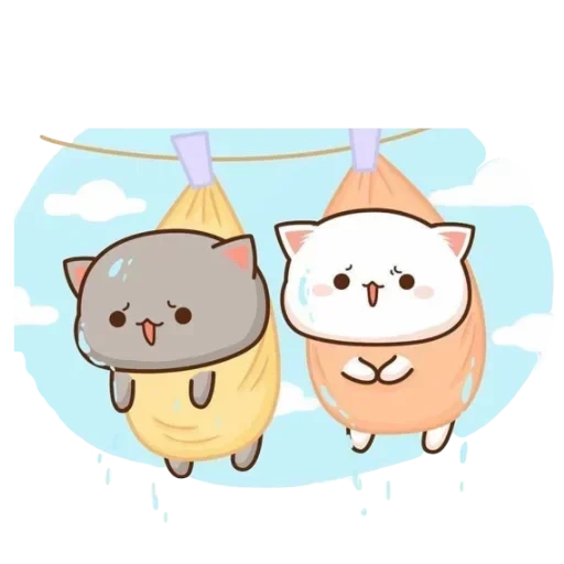 gatos kawaii, gatos kawaii, ganado lindos dibujos, kawaii gatos una pareja, lindos gatos kawaii