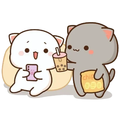 kawaii cats, kitty chibi kawaii, desenhos kawaii fofos, adoráveis gatos kawaii, kawaii cats um casal