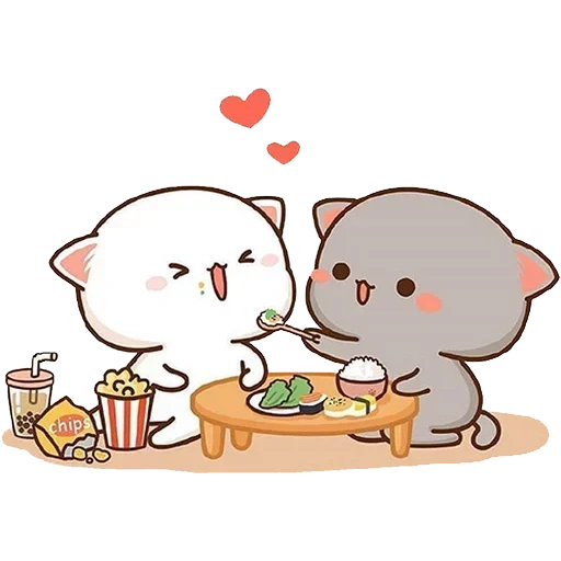 kucing mochi, lukisan kawai yang lucu, gambar anjing laut yang indah, anjing laut kawai, pak lovely seal couple