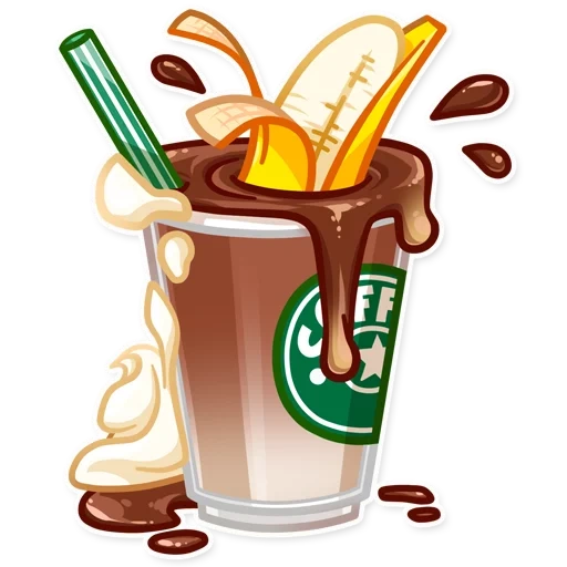 café, gusanan, dessin de café sur glace, milk-shake
