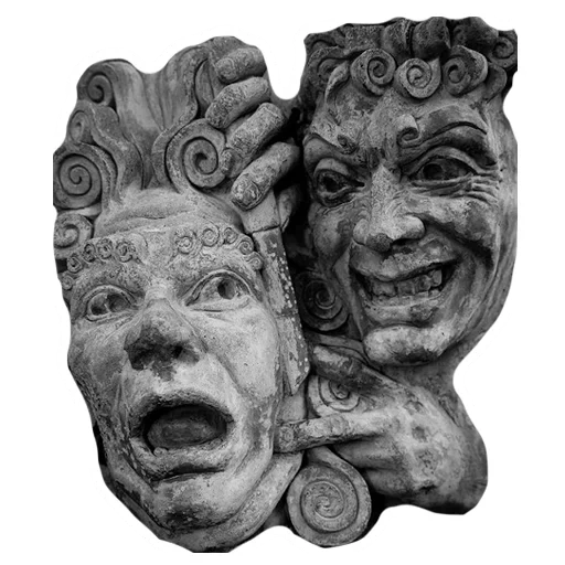 statuetta-gnomo, maschere antiche, totem indiano, maschera teatro greco, antica maschera teatrale greca