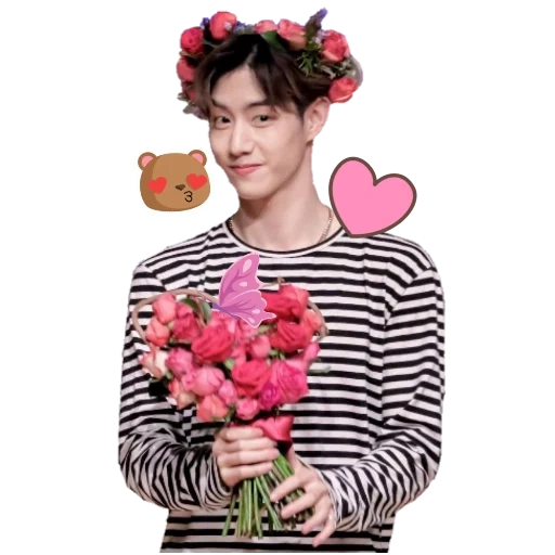 chimin, park ji-min, acteur coréen, mème cardiaque txt, got7 mark with flowers