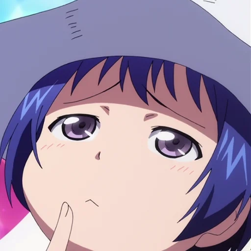 yoshihara aina, anime girl, anime big blue, occhi sorpresi di anime, grande personaggio anime blu