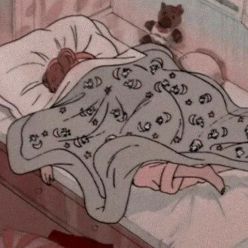 одеяло тян, одеяло аниме, милые рисунки аниме, спящая девушка аниме, эстетика старого аниме