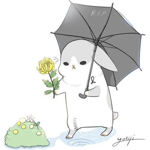 dessins mignons, animaux avec parapluies, un chat sous un parapluie, dessins de chats mignons, dessin de nuages parapluie