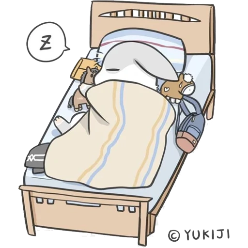 machico, on the bed, sleep clip, cartoon is asleep, a sleepy person