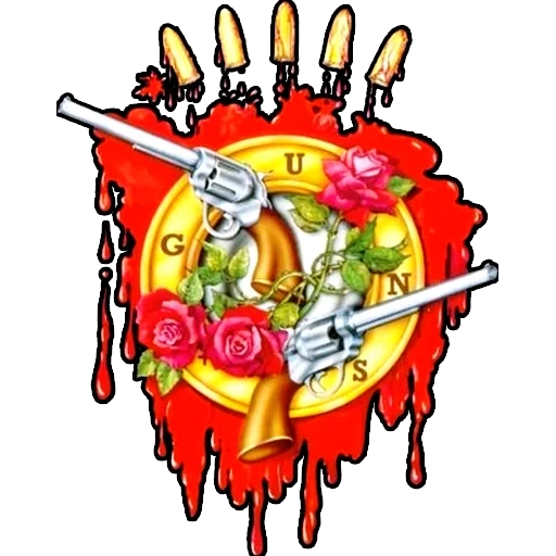 guns n roses, sketsa tato, belati ke api, sketsa tato gun n rose, jantung tertusuk pisau