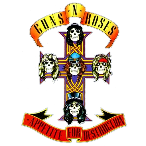 guns n roses, gun n rosenkreuz, die anziehungskraft der zerstörungsfähigkeiten, guns n roses appetit für destruktion, gun n roses appeal of destruction kassettencover