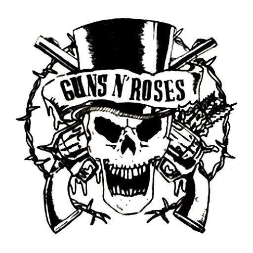 gun n rose tengkorak, gun n logo merah mawar, templat gun n rose, logo pistol dan mawar, sketsa tato gun n rose