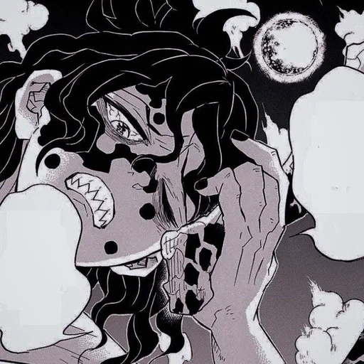 animação de quadrinhos, gyutaro kimetsu no yaiba, borda de corte jiutaro, cartum do momento do diabo de danjiro, a lâmina de gyutaro dissecou o diabo