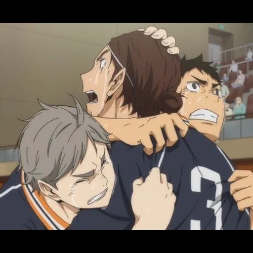 haikyuu, karasuno bola voli, sugavara tanaka daichi, momen voli asahi