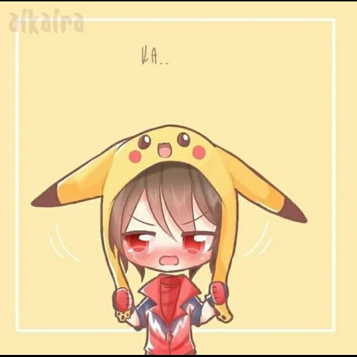 chibi, anime lucu, lukisan tokoh dinding merah yang indah, pola lucu anime, hejing chibi anime pikachu