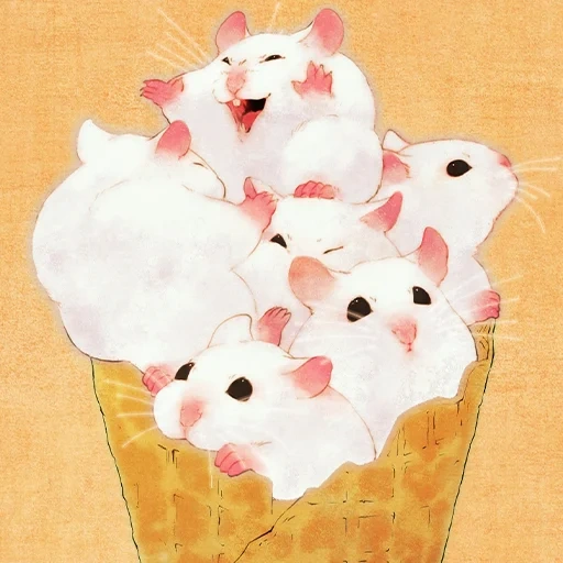 cat, hamster, hamster, hamster, ice cream cone