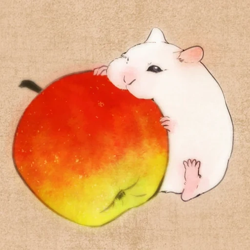 хомяк, крыса яблоком, животные милые, хомячок мандарин, ленивый хомяк рисунок