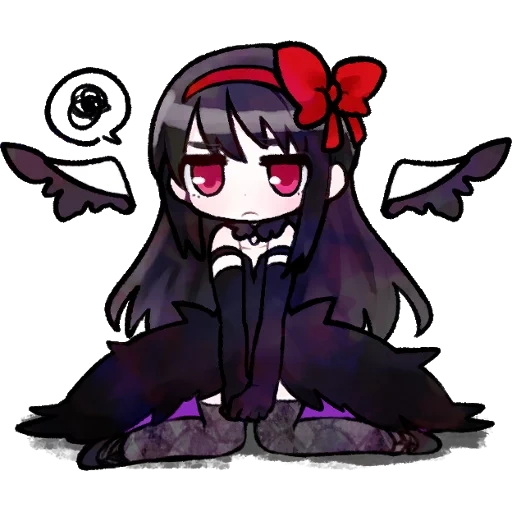 homura, arte de anime, akemi chibi, personagens de anime, chibi em demônio