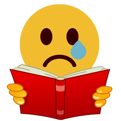tristeza emoji, smiley con un libro, smiley es triste, vergüenza sonriente sin antecedentes