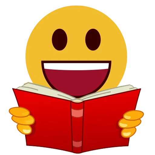 smiley con un libro, lector sonriente