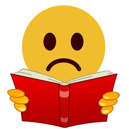 tristeza emoji, smiley con un libro, smiley con un libro, emoticones de la biblioteca