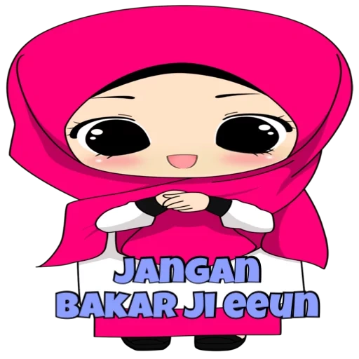 kuthar, gadis, jilbab berdinding merah, gambar kartun, hijab cartoon