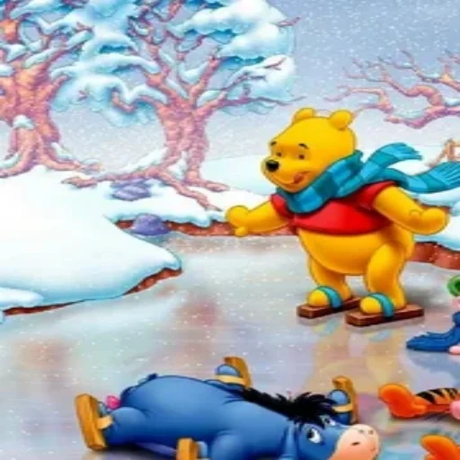 tapeta, disney winnie the pooh, beruang winnie walt disney, kartun musim dingin winnie the pooh, tahun baru winnie winnie disney