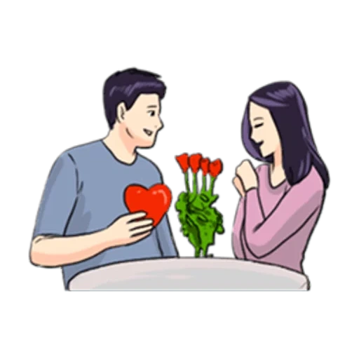 flowers, love is a couple, relations love, a man gives flowers, the guy gives flowers to the girl vector