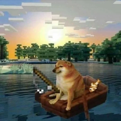 dawn, minecraft dog, photos of friends, minecraft dog boat, dog with a minecraft boat