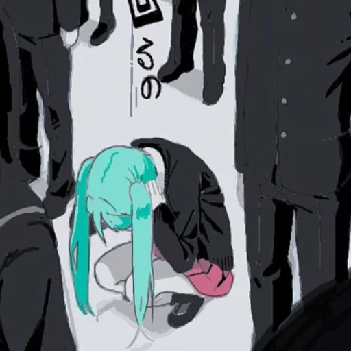 figure, hatsune mihisa, sad animation, miku rolling girl, hatsune miku sits