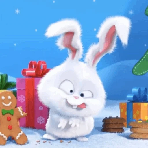 снежок заяц, кролик снежок, кролик новогодний мульь, новогодний кролик мультфильма, тайная жизнь домашних животных