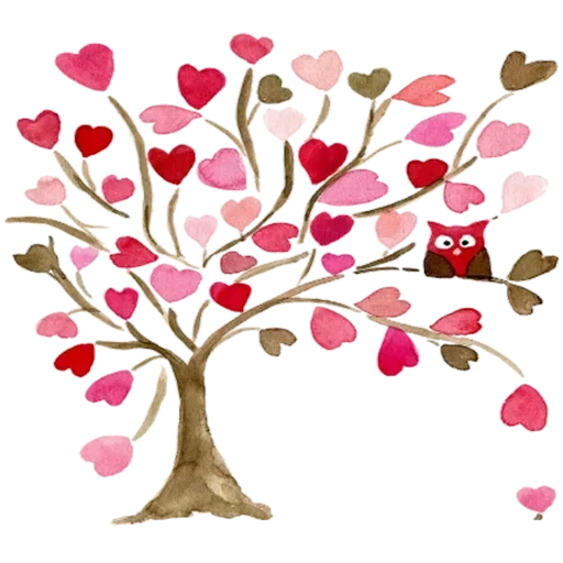 сердце дерево, дерево сердечками, дерево сердечками пдф, акварельное дерево сердце, дерево сердечками птичками