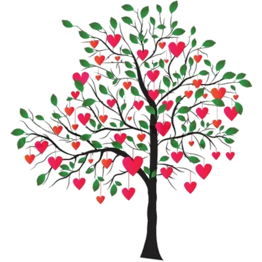 дерево, сердце дерево, яблоня стилизация, иллюстрация дерево, вишневое дерево векторная графика