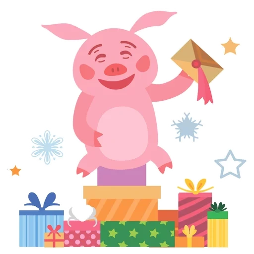 свинья, розовая свинья, розовый поросенок, клипарт свинка подарком, свинка подарком рисунок