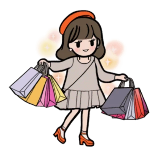 девочка, happy shopping, рисунок девушки, девушка иллюстрация, маленькая девочка шопинге рисунок