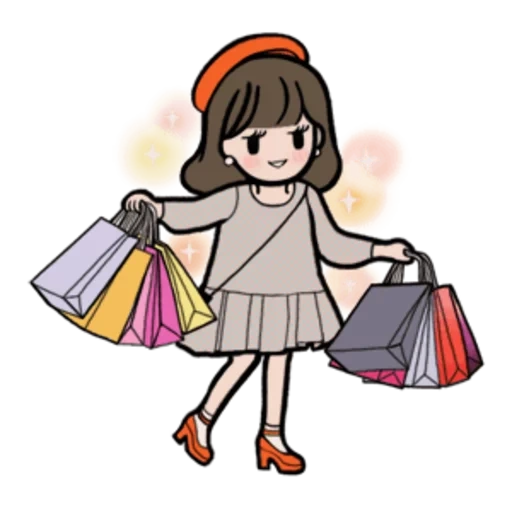 ragazza, felice shopping, disegnare una ragazza, illustrazione della ragazza, disegno per acquisti bambina