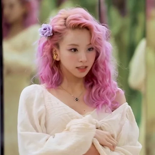 asiático, twice, gente, actriz coreana, cabello rosa tweiss