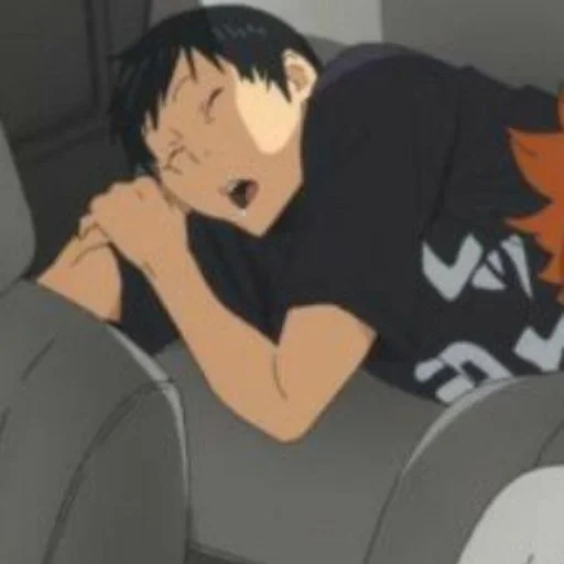 bola voli haikyu, haikyu, haikyu kageama, kageyama tidur di dalam mobil, anime voli kageyama tidur