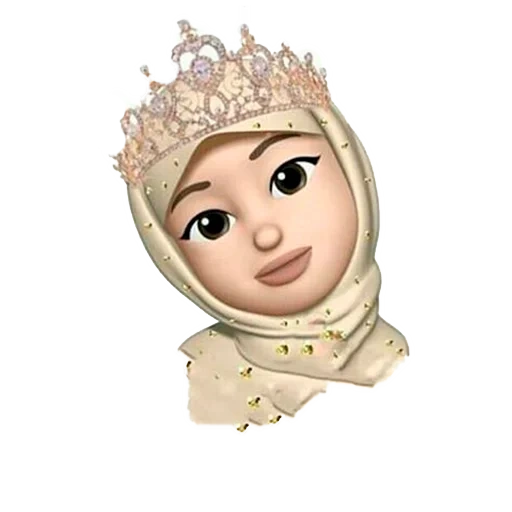 chica, musulmanes, hermosa expresión, hijab cartoon, cabeza corona