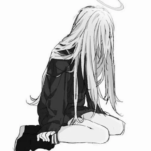 грустные аниме, аниме черно белое, аниме тян грустная, грустная аниме девушка, грустные аниме рисунки