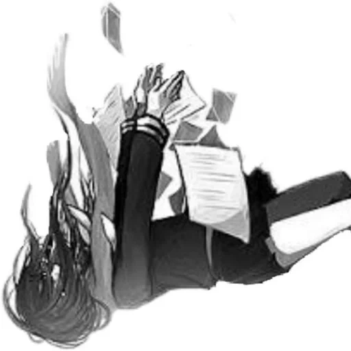 рисунок, арт манга, аниме арты манга, падающий человек аниме, черно белые арты аниме