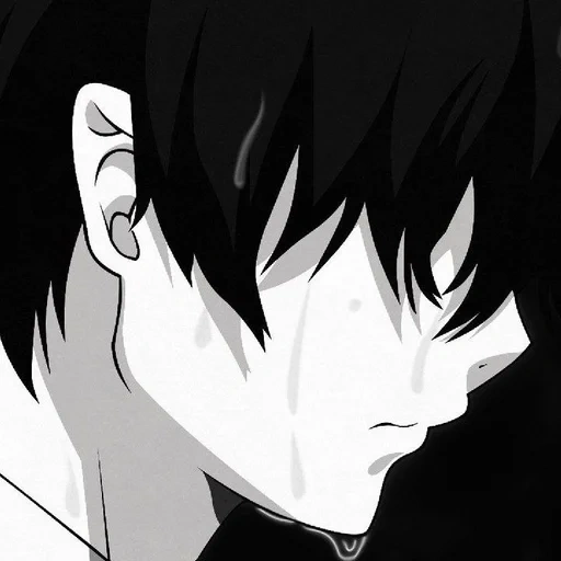 рисунок, черная ава, sad anime boy, персонажи аниме, аниме грусть парень