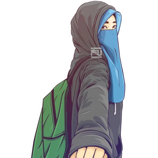 muslim, nikab anime muslim, seni hijab cewek, anime muslimah back, anime niqab muslimah